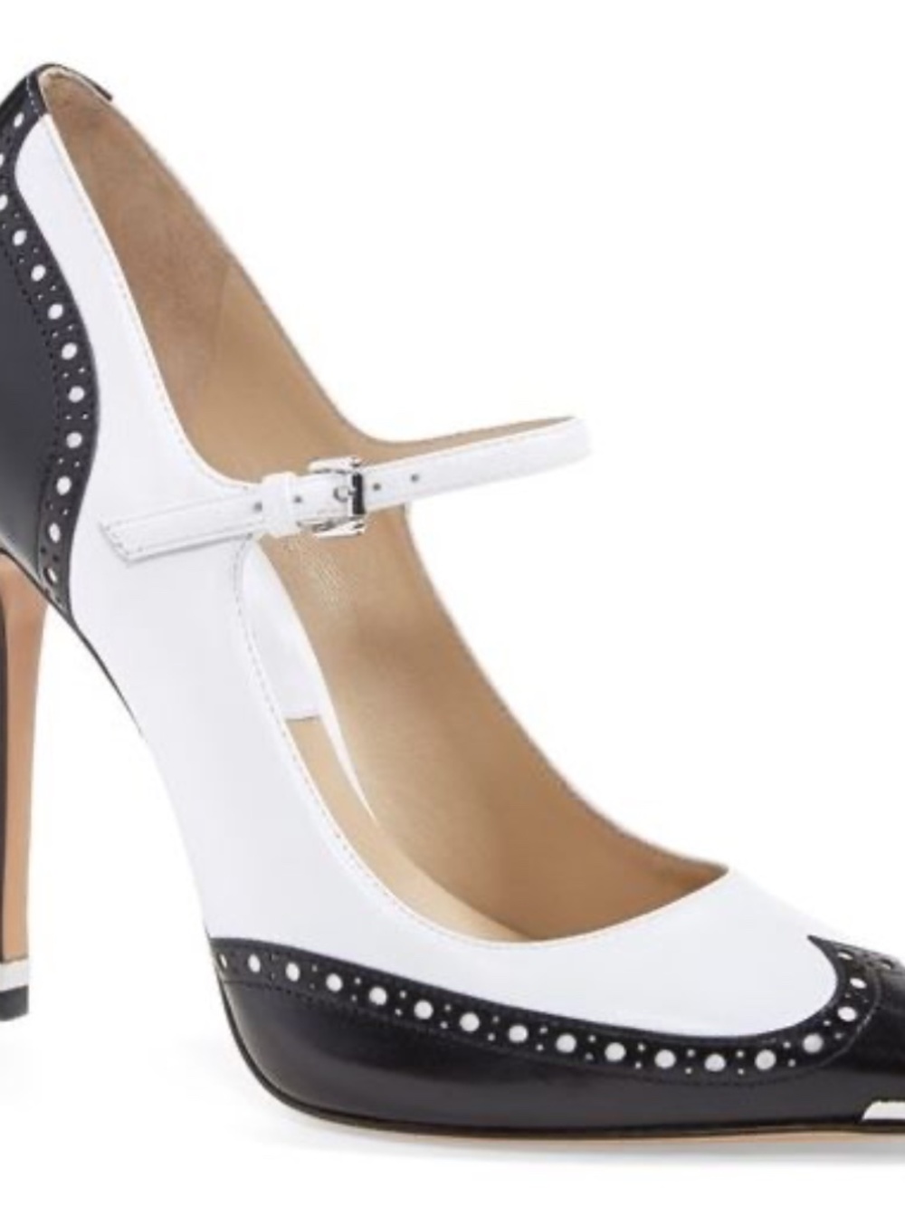 Michael Kors Black and White Mary Jane Pointed Toe Heels